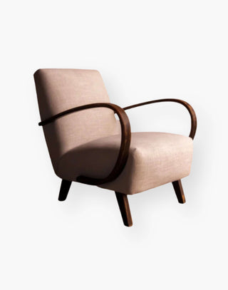 Mid-Century Moderm Classic Chair with Weathered Wood and a Soft Linen-Blend Fabric