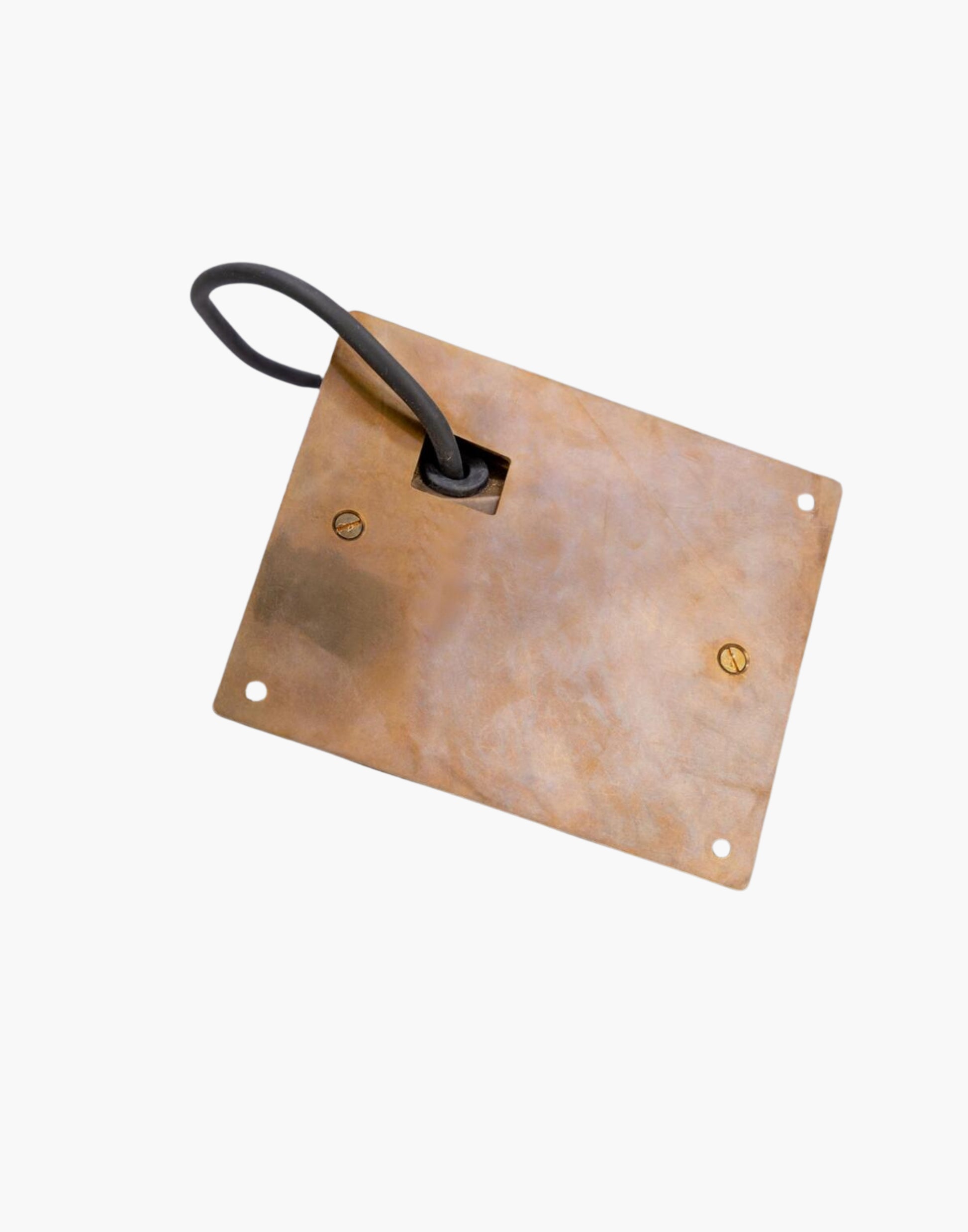 Outdoor brass wall spotlight with glass lens and compact rectangular back plate, IP54 rated, ADA compliant, designed for focused exterior lighting.
