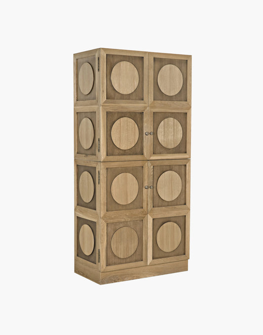 Hutch with clear finish, antique brass pulls, dual cabinets, and interior shelving for elegant storage and display.