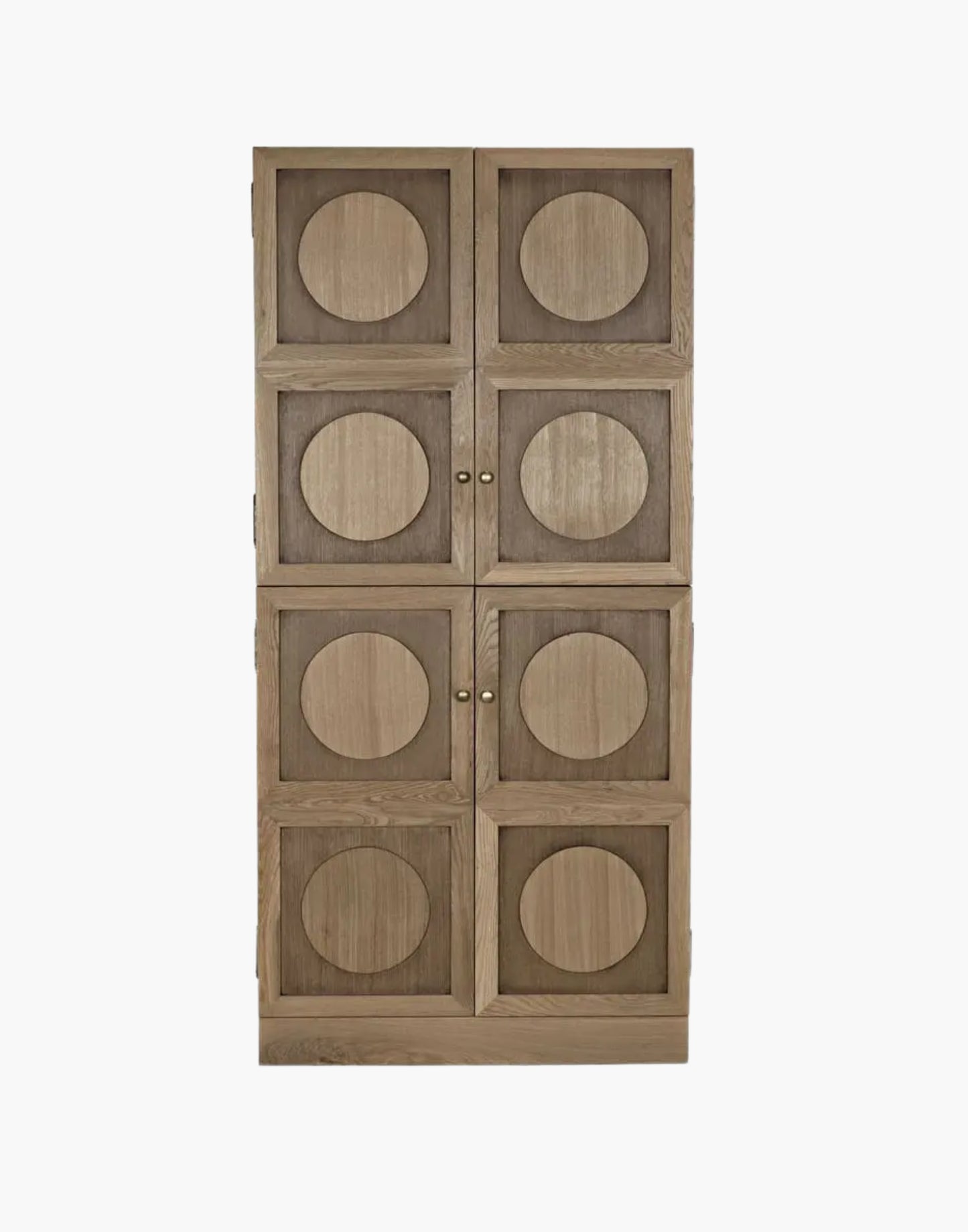 Hutch with clear finish, antique brass pulls, dual cabinets, and interior shelving for elegant storage and display.