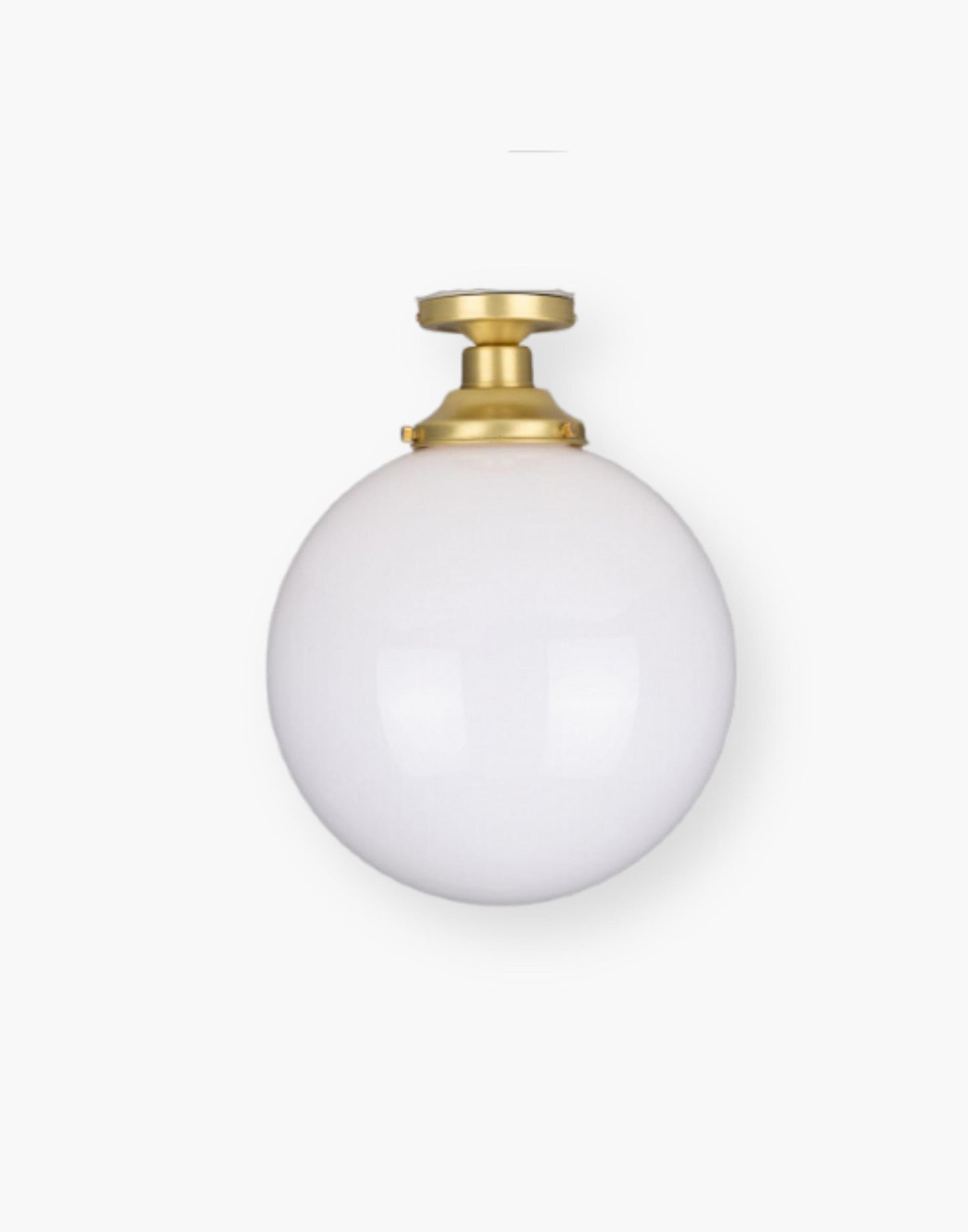 Semi-Flush Ceiling Light with an Opal Glass Shade in Satin Brass.
