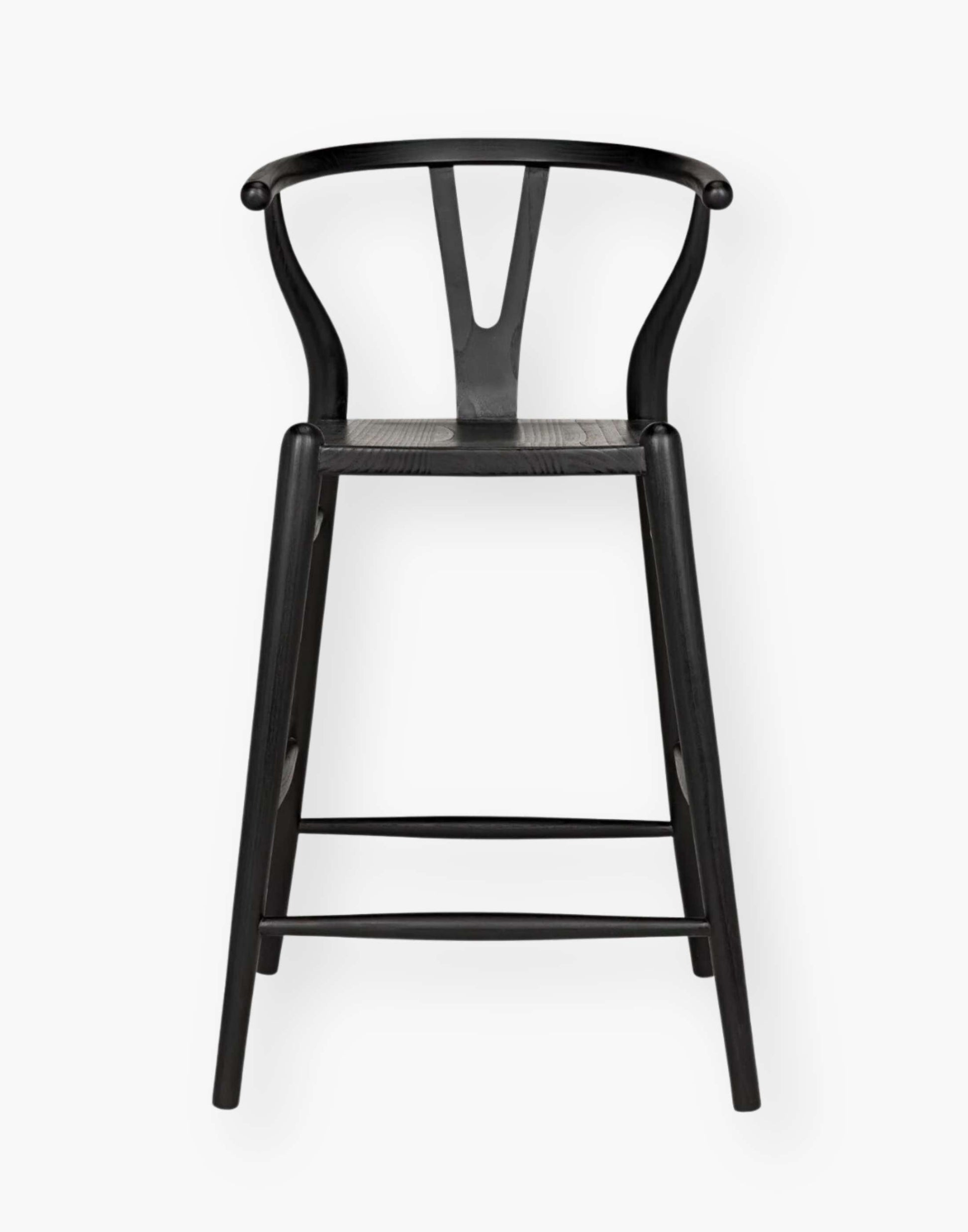 Counter stool that is hand-carved of sungkai wood with a charcoal black finish.