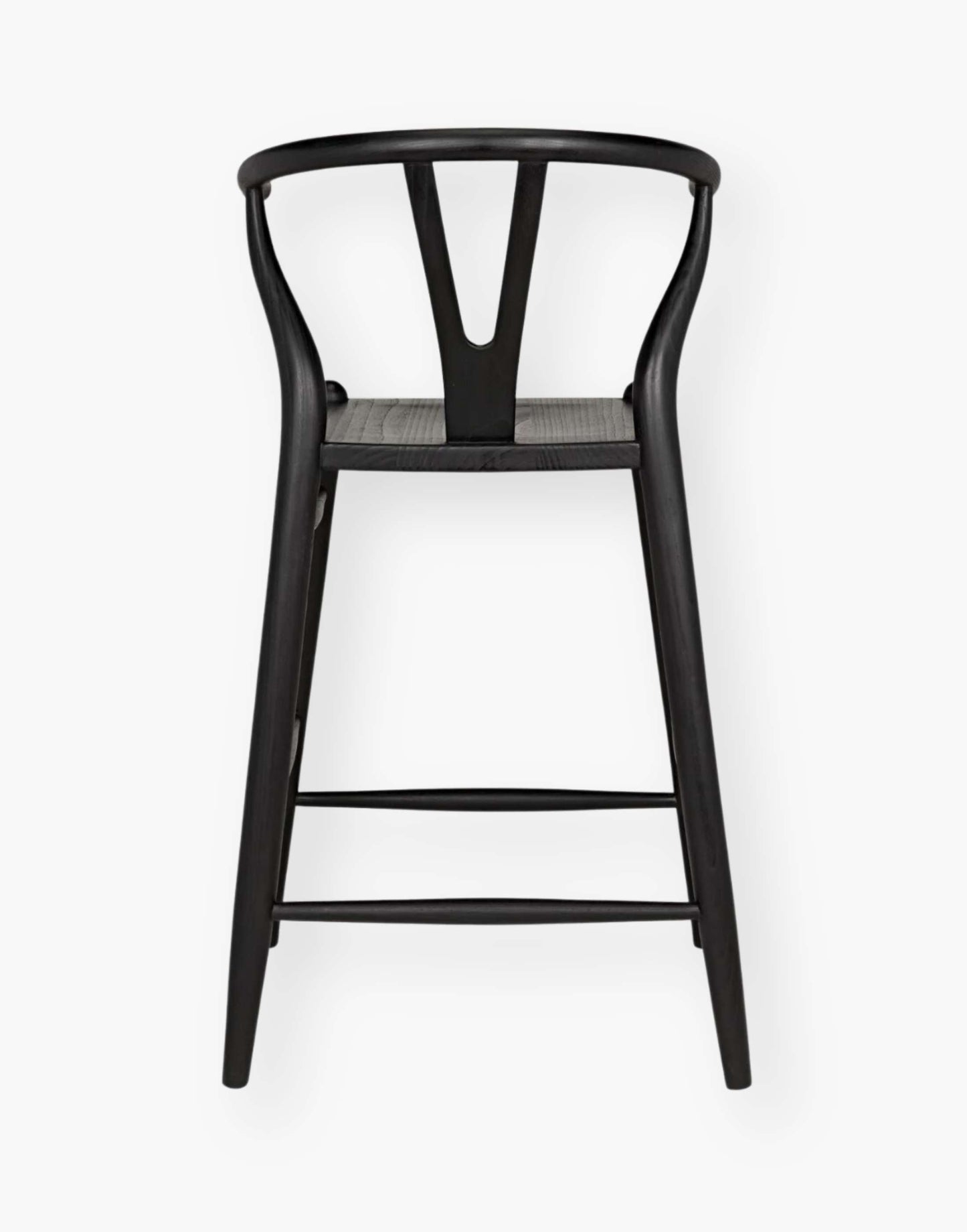 Counter stool that is hand-carved of sungkai wood with a charcoal black finish.