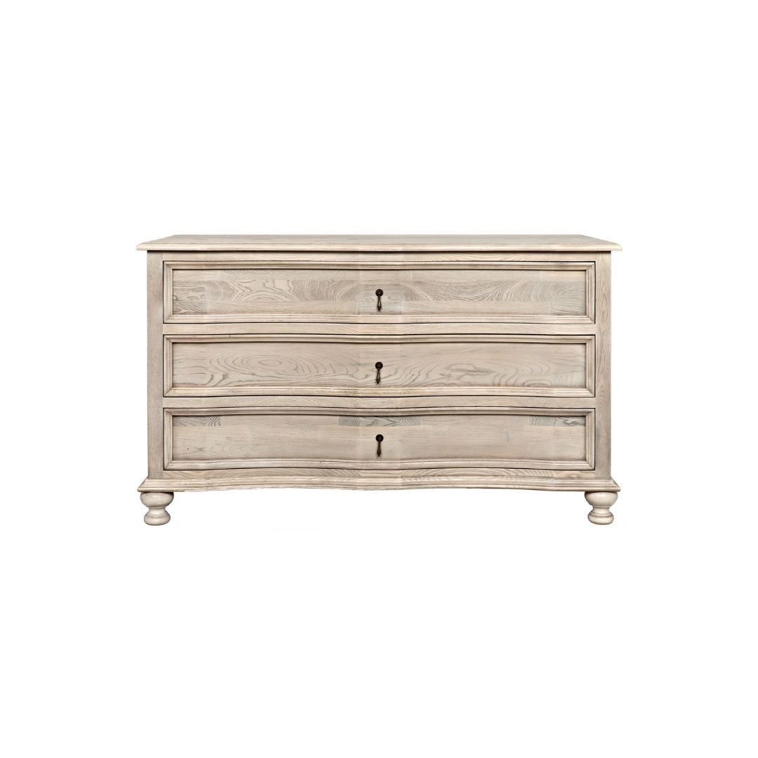 3-Drawer Elm and Veneer Chest  with Curving.