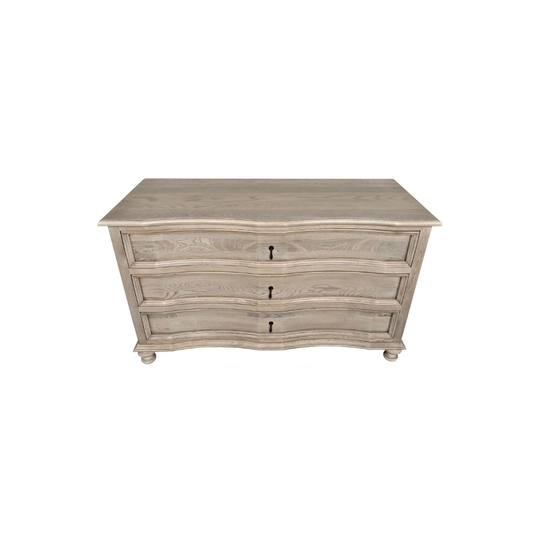 3-Drawer Elm and Veneer Chest with Curving.
