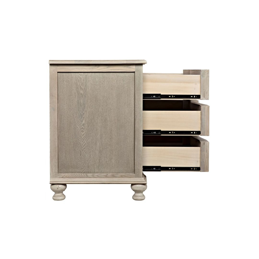 3-Drawer Elm and Veneer Chest with Curving.