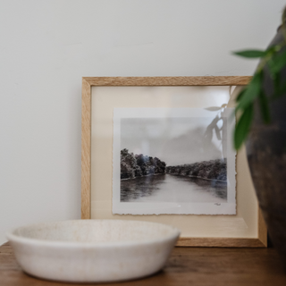 charcoal hand drawn landscape in wood frame